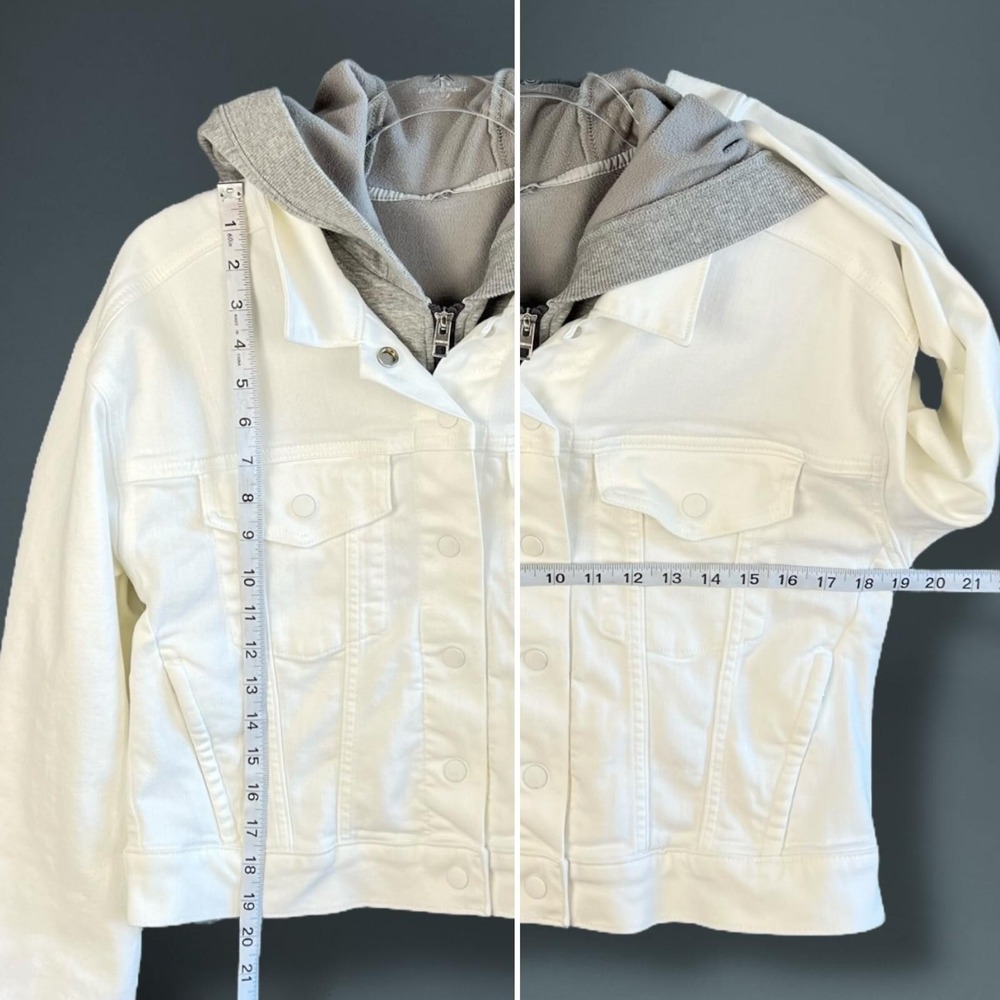 Athleta Jacket Womens Medium‎ White Denim Trucker Hooded Zip In Vest Layered - Picture 11 of 12